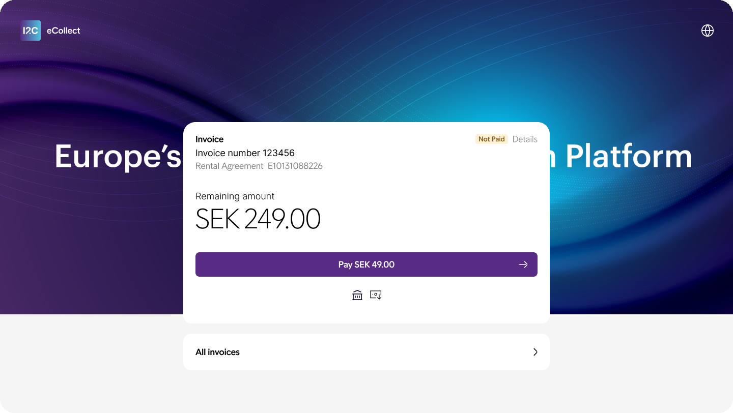 Payment page showing the open invoice